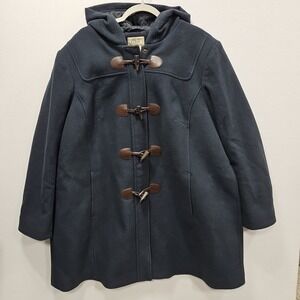 L.L. Bean Womens Classic‎ Lambswool Duffel Coat 3X Plus Navy Blue Hood 284400